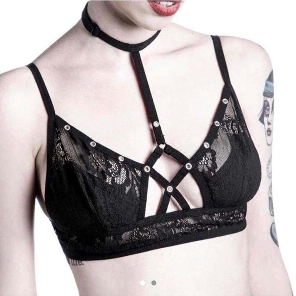 Killstar black lace cage bralette